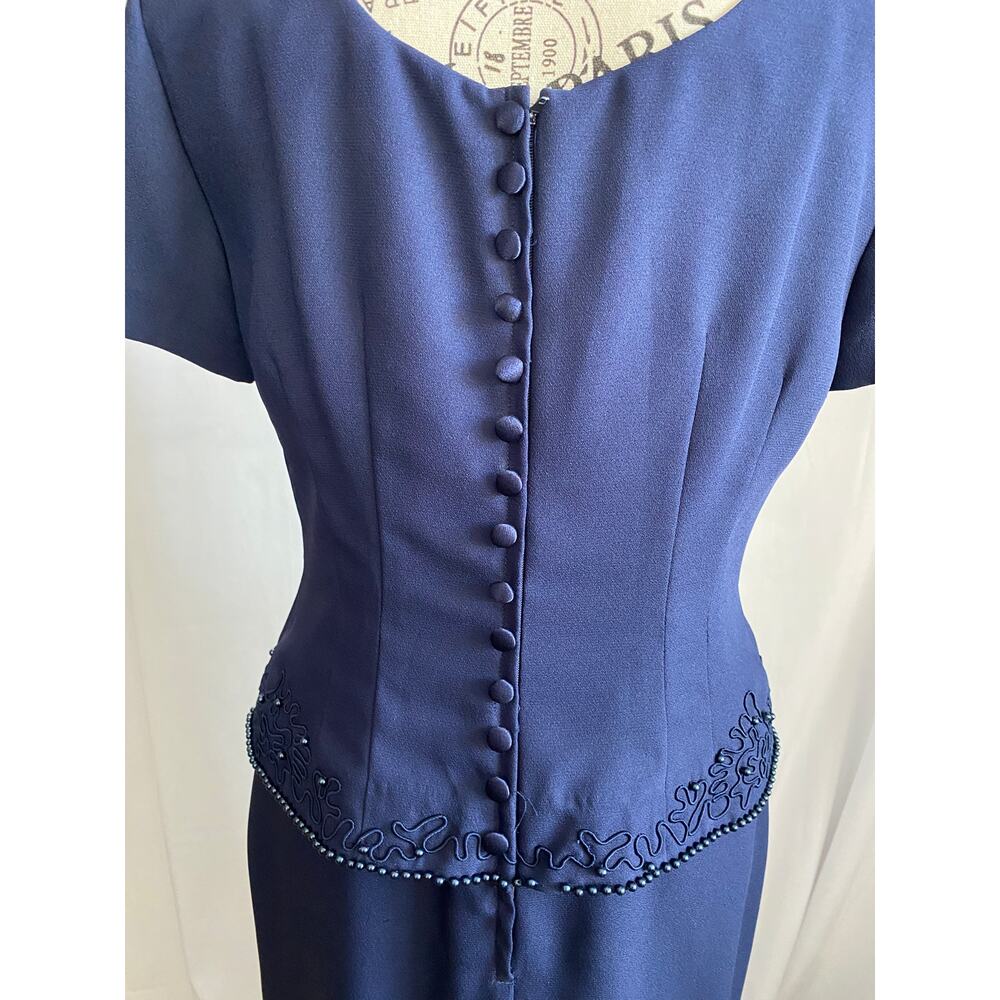 J. R. Nites Petites by Caliendo Blue Beaded Detail Evening Gown Maxi 4 Petite - Picture 9 of 12